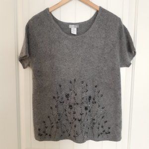 Urban Works Beaded Angora Blend Short Sleeve Round Neck Sweater Gray Size XL